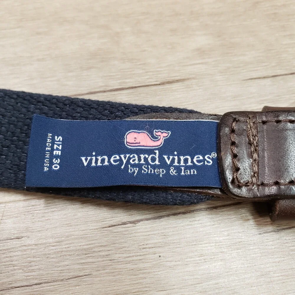 Vineyard Vines Blue Whale Logo Belt Nautical USA Leather Brass Men's Size 30